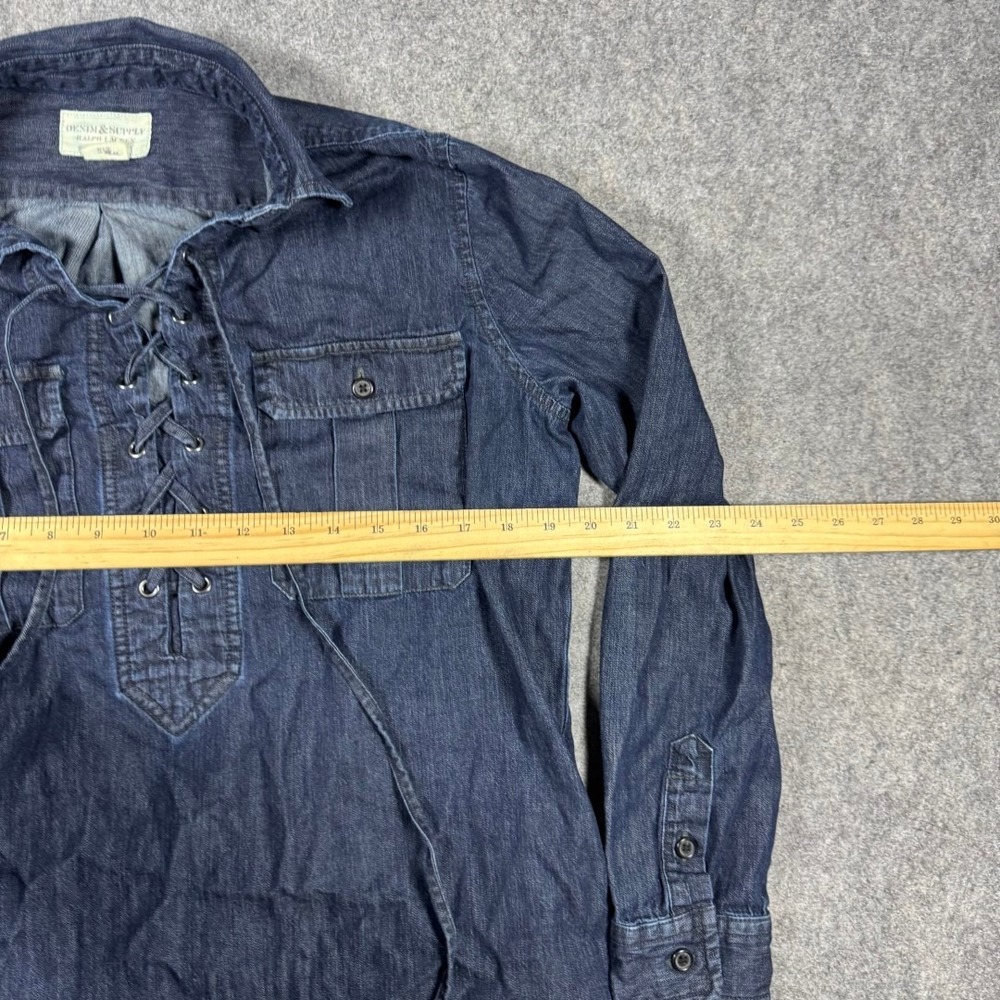 Denim & Supply Ralph Lauren Lace Up Denim Shirt Dress Dark Wash Women Large - Picture 6 of 10